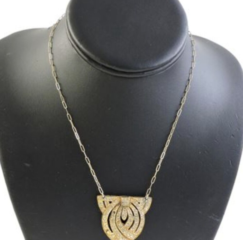 Circa 1930s Vintage Art Deco Style Sparkling Stone Pendant Necklace